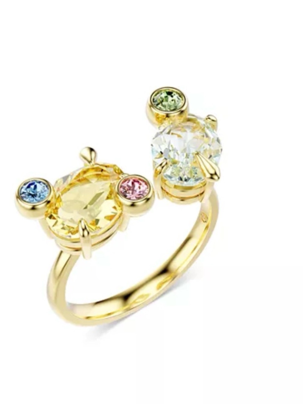 Swarovski Gold Multi-Stone Open Ring with Yellow and Clear Center Stones